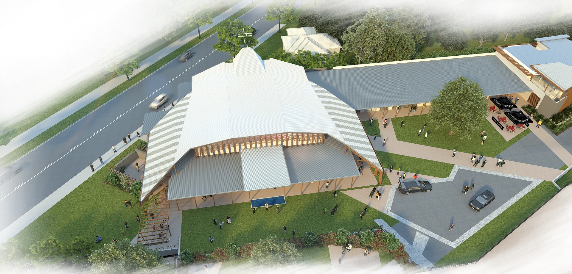 Concept render showing civic and community landscape planning.
